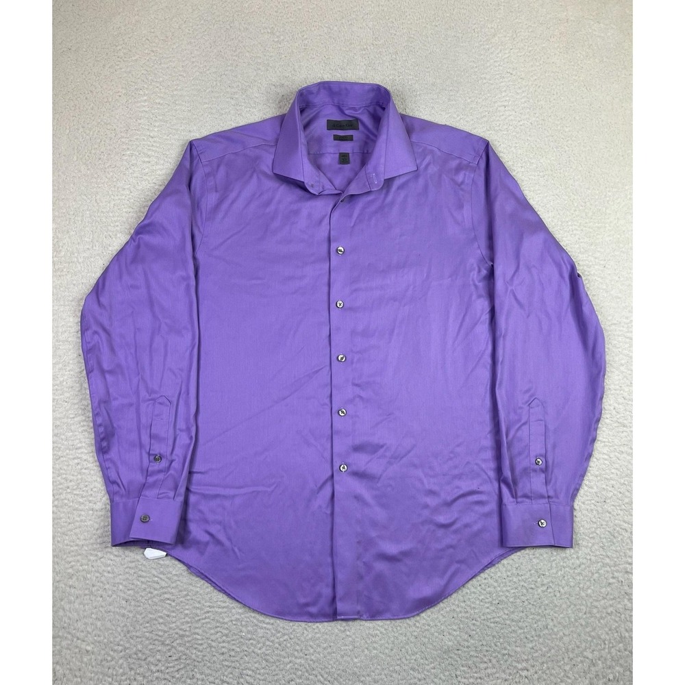 Calvin Klein Shirt Mens 17 34 35 Purple Slim Fit Non Iron Dress Two Ply Formal